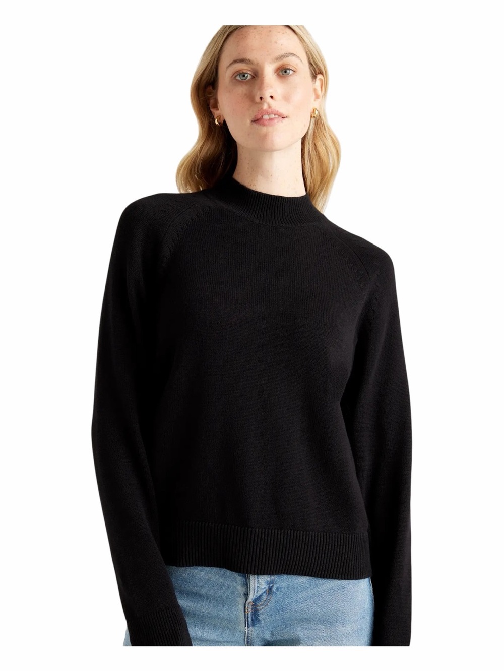 Quince Black 100% Organic Cotton Mock Neck Sweater. Size Small.